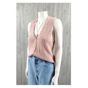 Vintage Knit Crochet Sweater Vest Cardigan Pink Rose Cottagecore Grandma Chic